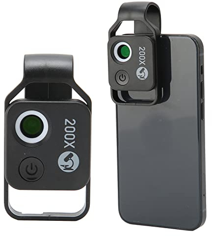 ciciglow Handy-Mikroskop, 200X Handy-Taschenmikroskop mit CPL-Objektiv, Universeller Handyclip, Tragbare Digitale Mikroskopkamera für Smartphone(Schwarz)