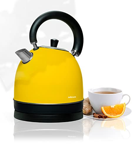 Mellerware - Hervidor Eléctrico Inox Spring! 2200W | Indicador Nivel de Agua | 0-100ºC Calentamiento Rápido <3 min 1.8L | Base 360º | Libre BPA | Kettle Diseño Tetera Elegante | Amarillo