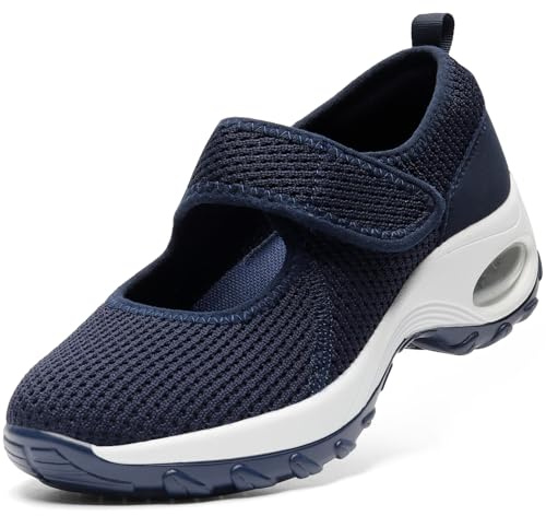 STQ Arch Support Diabetic Walking Shoes for Women Non Slip Orthopedic Shoes Comfort Slip on Sneakers Navy, Size 7
