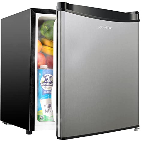 Upstreman 1.7 Cu.ft Mini Fridge with Freezer, Dorm Essentials, Adjustable Thermostat, Energy Saving, Low Noise, Single Door Compact Refrigerator for Dorm, Office, Bedroom, Stainless- FR17