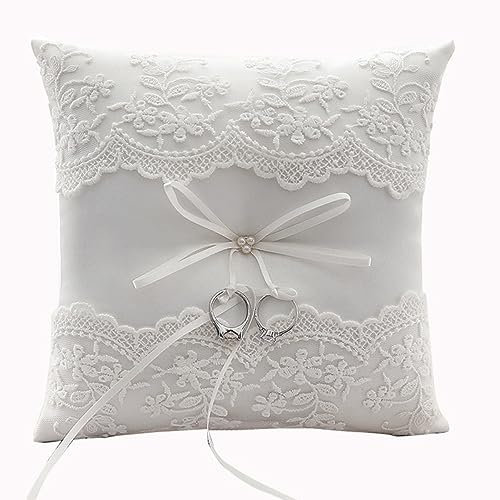 Amosfun Hochzeit Ringkissen Mit Spitze Und Bändern Elegantes Accessoire Für Trauung Und Verlobung Beige Kompakte Schützt Und Verleiht Ihrem Schmuck Charme