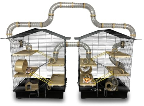 ZooPaul XXL Nagerkäfig Hamsterkäfig Schwarz Beige Maus Käfig mit Tunnelsystem Zubehör 2er Set für Hamster und Nagetiere 67 x 49 x 32 cm