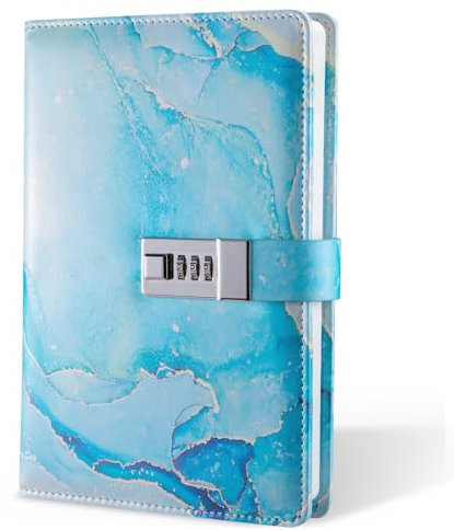 Diary with Lock, A5 Lockable Journal, PU Leather Combination Lock Diary, Lock Diary Planner Organizer for Men and Women, Office Product 8.6 x 5.9 in- Sky Blue