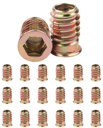 20Pcs M8 (8mm) X 20mm Threaded Inserts for Wood, Jeboler Insert Hex Socket Nuts M8 Flanged Socket Nut, Zinc Plated Carbon Steel Hex Drive Head Nut for Wood Furniture
