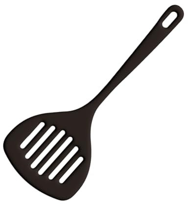 Fackelmann Fenix Espátula de Cocina con Ranuras, Material RPET 100% Reciclado, Plástico Reciclable con Alta Resistencia al Calor hasta 230ºC, Alta Durabilidad, Anti Rayaduras, Negro, 30 cm, 1 ud.