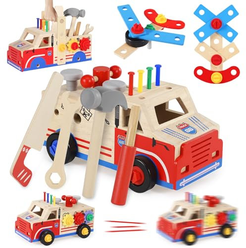Werkzeugkoffer Kinder Werkbank - Holzspielzeug Spielzeug ab 3 Jahre 45 Stück Montessori Spielzeug Werkzeugkasten Werkzeug mit Rädern Kinderspielzeug Geschenk Junge Mädchen Spiele ab 2 3 4 5Jahren