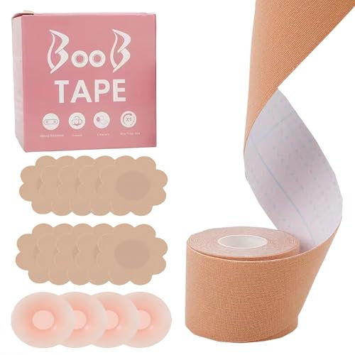 YQBFTC Boob Tape,Reggiseno Adesivo,Nastro Adesivo Seno,con 10 Silicone Copri Capezzoli e 2 Cuscinetti per capezzoli,Coppe Adesive Seno,Reggiseno Invisibile,Tape Scotch Seno per Coppa A-G Seni Grandi