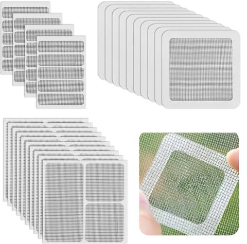 Kit de Reparar Mosquitera, 60 Piezas para Reparar Mosquiteras de Ventanas, Cinta Adhesiva de Fibra de Vidrio, Autoadhesiva y Resistente, Protección contra Mosquitos e Insectos, Negro