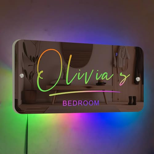 Personalised Mirror LED Light Up Mirror Neon Light Up Name Sign Personalised Birthday Christmas Gifts Custom Name Sign Wall Decoration for Living Room Bedroom Home Decor(Small)