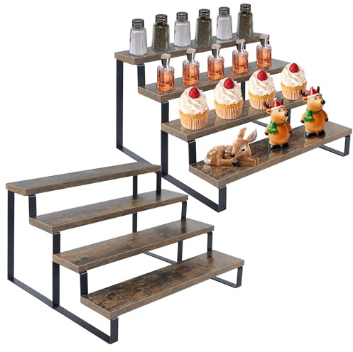 weddingwish 2 Set Wood Cupcake Stand, 4 Tier Rustic Cupcake Tower Stand, Tiered Display Rack for Dessert Table, Wooden Spice Rack Organizer, Perfume Organizer, Cupcake Holder Stand for Party