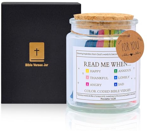 Cisolen Versículos de la Biblia en un frasco de vidrio con texto en inglés Read Me When Prayer, 90 unidades, mini tarjetas de versículo de la Biblia, botella de vidrio, tarjetas de escritura para