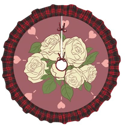 Falda de árbol de Navidad de 76 cm - Alfombra navideña rosa blanca con bordes de celosía - perfecto para fiestas de Navidad y Año Nuevo en interiores y exteriores