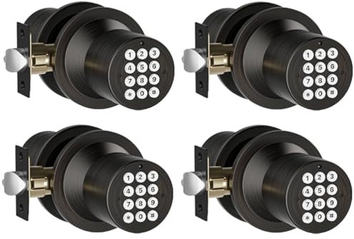 Keypad Door Lock with Handle, Keyless Entry Door Lock, Door Knob with Keypad, Door Lock for Bedroom, Door Knob with Lock for Front Door Garage Home Apartment, Oil Rubbed Bronze 4 Pack