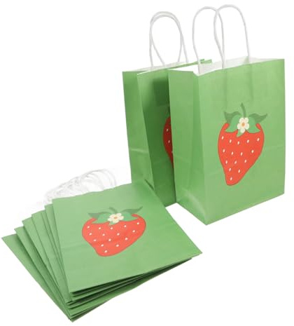 OFFSCH 12stücke Erdbeer Papiertüten Mit Griffen Süße Snack Geschenkbeutel Für Kindergeburtstag Babyparty Vielseitige Party-tüten Mit Niedlichem Obstdesign Praktische Mitgebseltaschen