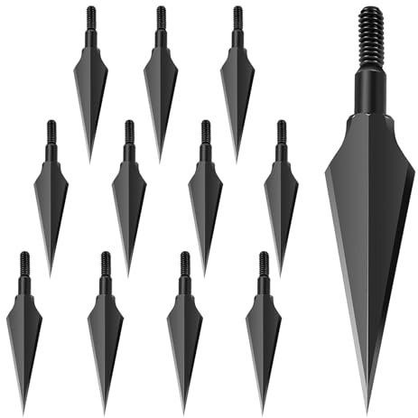 KURUGEILI 12 Pack 100/125/150 Grains Archery Traditional Broadheads Steel Points Screw-in Hunting Arrowheads Arrow Tip for Compound, Recurve Bow & Crossbow
