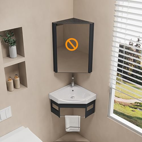 Pounjsd Lavabo montado en la pared, Encimera de cerámica, Fregadero Cocina Esquina, juego de bañera de cerámica pequeña, Lavabo Cerámica de Esquina Baño,Lavabo esquinero -38cm, semicircular