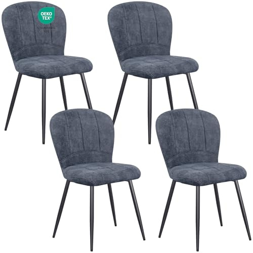 WAFTING Esszimmerstühle 4er Set, Plüsch Chenille Farbric schalenförmiger Esszimmerstuhl, und Metallbeine, Moderner Komfort für Heim & Büro, Dunkelgrau | schalenförmiger Esszimmerstuhl,und Metallbeine, Moderner Komfort für Heim & Büro
