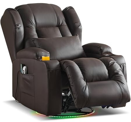 Oprisen Elektrisch Verstellbar Relaxsessel Kinosessel Fernsehsessel mit Liegefunktion Massage und Wärme TV Sessel Drehbar Liegesessel Sofa mit USB/LED/TYP C für Wohnzimmer,bis 150 kg (PU Braun)