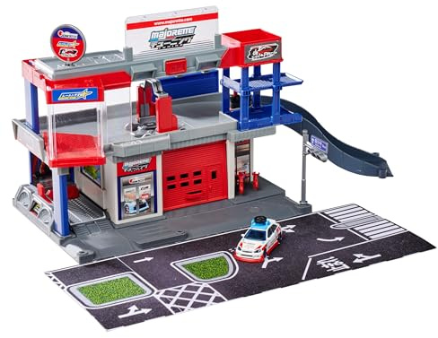 Majorette JDM Legends - Garage de Tuning (avec Voiture Jouet) - Parking de Voiture de Style Japonais avec Ascenseur, Rampe, lumière et Son - Garage Jouet pour Enfants à partir de 5 Ans - 36 x 46 x 24