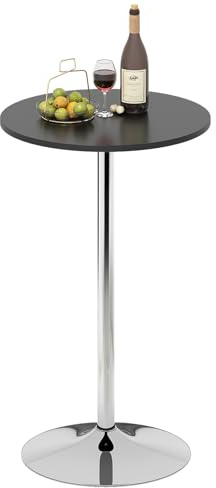 TANGZON Bar Table, 60 cm Round Bistro Table with Fixed Top, Silver Leg & Stable Base, Circular Cocktail Dining Table for Kitchen, Restaurant and Cafe (Black)