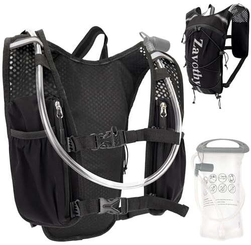 Zavothy Hydration Vest Pack with 1.5L Water Bladder, Lightweight 6L Hydration Backpack for Running, Hiking & Cycling, Breathable Reflective Hydration Vest for Men & Women, Black