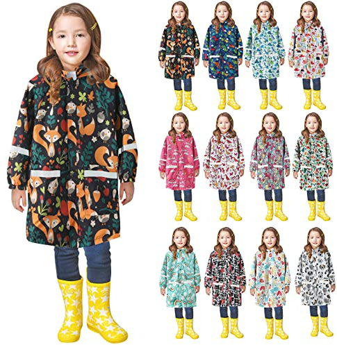 Dinosaurier Regenjacke Kinder Mädchen Junge mit Reflektierend Lang Regenmantel Wasserdicht Regen Jacke Kapuze Raincoat Süße Tierdruck Regenponcho (6-Blue, 10-11 Years)