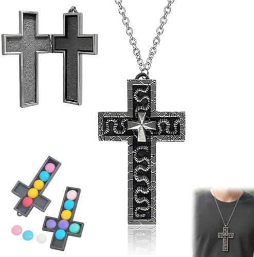 Cross Necklace, Black Cross Necklace Men with Secret Compartment, Korean Game Character Ten Shaped Pendant Print Design, Korean Games Necklace for Birthdays, Christmas, Valentines Day gifts Men Women