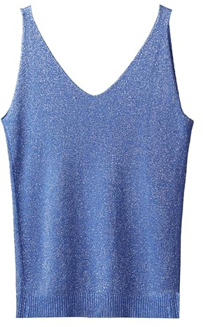 Haut à Paillettes pour Femme - Col en V - Bleu à Paillettes - Débardeur à Paillette - Crop Tops sans Manches - Débardeur Sexy - Tenue Festive - Gilet élégant Y2K