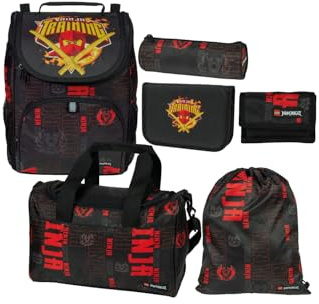 SKANDO BAGS LEGO® NINJAGO® Schulranzen Jungen 1. Klasse Set Kai – 6-teilig LEGO NINJAGO Set mit Schulrucksack Jungen, Turnbeutel, Federmäppchen Junge, Stiftebox, Geldbörse & Sporttasche