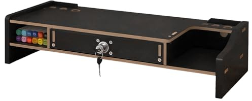 Supporto Per Monitor – Piattaforma In Legno 48,8x20x10,5 Cm, Ripiano Per Pannello Densità, Organizer Rialzato Con Cassetto | Portaoggetti Da Scrivania Per Stampante Portatile, PC, Schermo TV, Penna, D