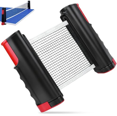 Aurobest 10–175 cm röd pingpong, infällbar ersättning, bärbar bordtennis, expanderbart bordtennisstativ, teleskopiskt bordtennisnät för familjebord, kontor, inomhus, utomhus (svart)