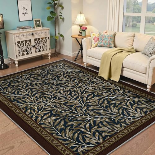 LANDERSION Tappeto lavabile a foglia salice marrone 140x200cm tappeto antiscivolo Boho retrò tappeti morbidi e non perdenti per la camera da letto ufficio sala giochi sotto il tavolo