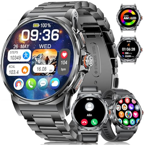 LIGEMI Montre Connectée Homme Militaire avec Appel Bluetooth, 1,43'' AMOLED Smartwatch avec 3 Bracelets, Étanche 5ATM, 110+ Modes Sportifs, Fréquence Cardiaque/SpO2/Suivi du Sommeil Android iOS
