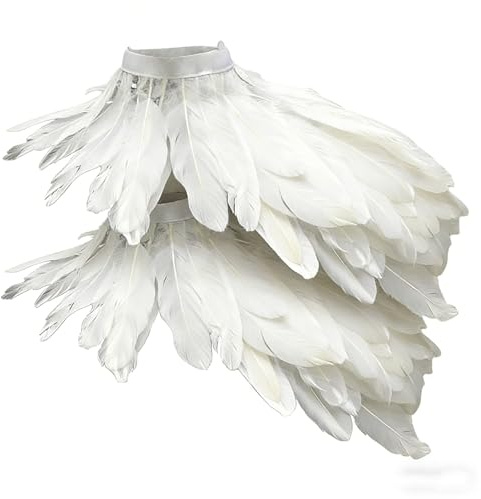 Generisch 2 Stück Gothic Schwarz Feder Cape Schal Federn Schulter Flügel Halloween Pfau Karneval Kostüm Feder Stola Federn Schulter Schal Halloween-Kostüm Federboa Karneval Federschal Accessoire