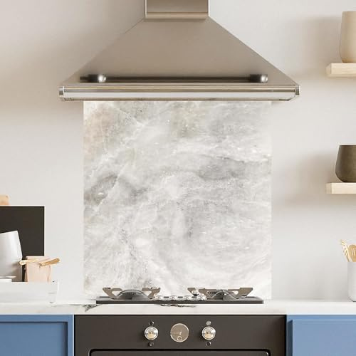 Premium 70 x 75cm White Marble 6mm Glass Toughtened Kitchen Splashback