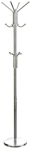 Premier Housewares Floor Standing Coat Hooks / Hallway Coat Stand / Bedroom Coat Stands / Chrome Clothes Hooks - 12 Hooks