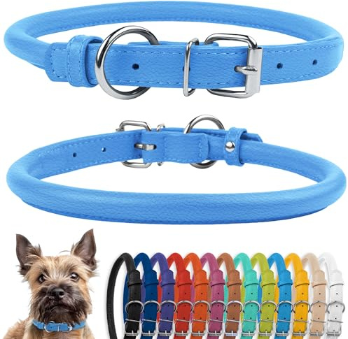 CollarDirect Rundes Leder Hundehalsband, weich gepolstert gerollt, handgefertigtes Echtleder Halsband für Hund Welpe Katze Klein Groß Schwarz Rosa Rot Lila Blau