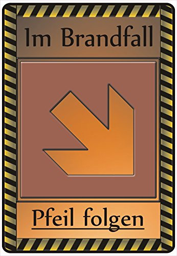 Schild Hinweisschild Hinweis Im Brandfall Pfeil Folgen Rechts Unten Fluchtweg