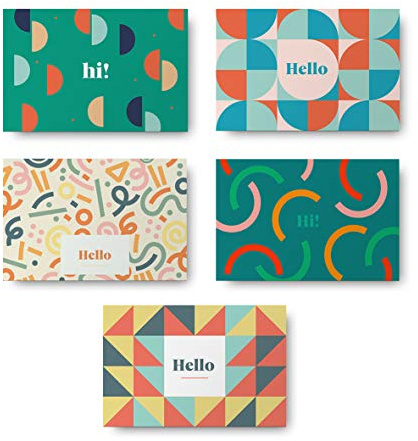 Rileys Gratulationskort för alla tillfällen med kuvert | 50-tal, 5 färgglada mönster, tomma anteckningskort, perfekt för affärer, tack, presentkort, examen, babyshower