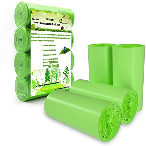 60 bolsas de basura biodegradables de 50 l para residuos domésticos y de jardín, bolsas de basura para cocina/oficina (verde)
