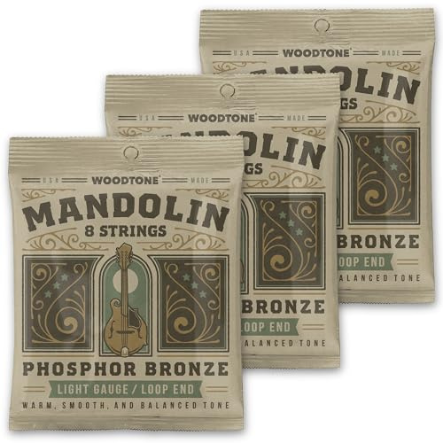 Woodtone Mandolin Strings 3-Pack, Light Gauge 10, Phosphor Bronze, Non-Coated