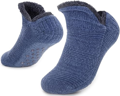 Tolumo Slipper Socks for Women Men Warm Holding Sock Non Slip Knitted Thick Lined Cosy Winter Fluffy Bed Slippers Suitable for Indoor Home House Floor XNR Royal Blue