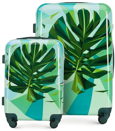 WITTCHEN Set di valigie piccola + media in ABS con rivestimento in policarbonato bagaglio a mano a rotelle in ABS con 4 ruote spinner chiusura a combinazione maniglia telescopica Young Line verde-blu