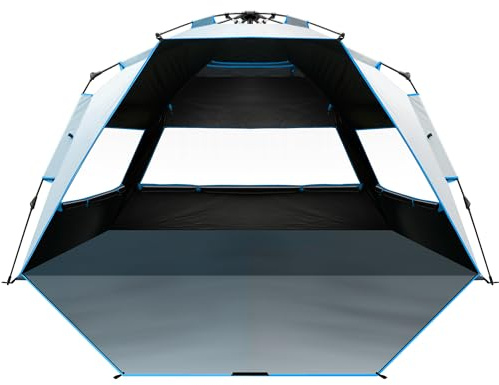 OutdoorMaster Tienda de campaña de Playa con tecnología Dark Shelter, toldo portátil para 4-6 Personas con protección UV UPF 50+, Tienda desplegable de fácil instalación, tamaño Familiar, Costa de