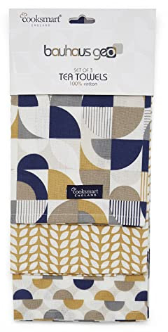 Cooksmart British Designed Pack of 3 Tea Towels | Luxury Tea Towels for Kitchen | Modern Designed Tea Towel Set