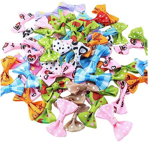 Hezhou 50 Stück Regenbogenband Mini Schleife Dekoration Diy Mini Satinband Schleifen Schleife aus Netzgarn für Nähen, Hochzeit Deko, Karten, DIY Basteln, Parfümflasche, Flasche Dekoration (2#)