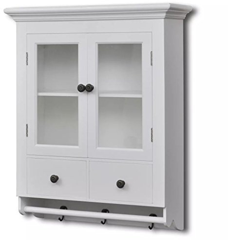 ZEYUAN Küchenhängeschrank mit Glastür, Hängeschrank Küche, Küchenschrank, Wall Cabinet, Oberschrank, Holz Weiß