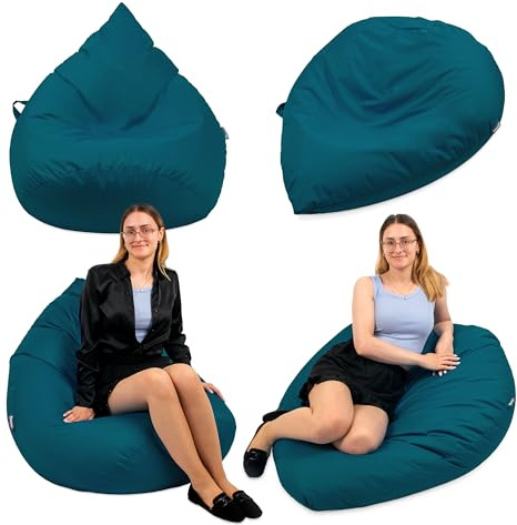 Droplet-Lounge Sitzsack Tropfenform XXL 80cm | Sitzkissen Outdoor Indoor Erwachsene | Bean Bag Bodenkissen mit Füllung | Oxford 600D Oeko-TEX | wasserabweisend (Petrol)