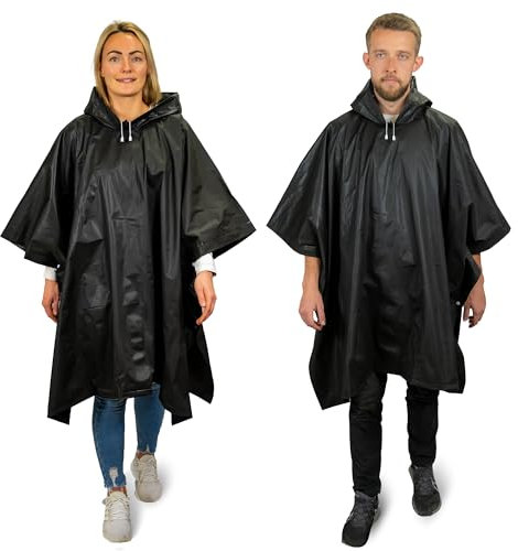 2 Pack Adult Raincoats - Waterproof Rain Coats for Men or Ladies - Reusable Poncho Festival Accessories - Black