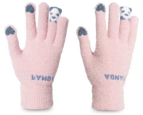 SJTJSPX Gants Hiver en Peluche à Écran Tactile Mignon Panda Tricotés Thermiques Coupe-Vent pour Ski, Conduite, Moto, Vélo - Mitaines Sport à Doigts Complets